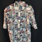 Vtg Flatbed Trucks American Flag Stars Stripes Cotton Shirt Red White Khaki L