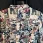 Vtg Flatbed Trucks American Flag Stars Stripes Cotton Shirt Red White Khaki L