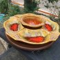 Vtg Orange Gold Flame Drip Glaze CA Pottery Lazy Susan Tiki Room Ceramic Wood