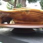 Vtg Orange Gold Flame Drip Glaze CA Pottery Lazy Susan Tiki Room Ceramic Wood