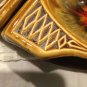Vtg Orange Gold Flame Drip Glaze CA Pottery Lazy Susan Tiki Room Ceramic Wood