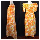 Vtg Golden Sunset Hawaiian Dress Train T&L Muumuu Factory