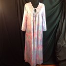 Vtg 1970s Vanity Fair Antron Lounge Nightgown Kaftan Deco Floral Pastel Print L