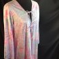 Vtg 1970s Vanity Fair Antron Lounge Nightgown Kaftan Deco Floral Pastel Print L