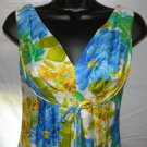 Vtg LAUHALA Hawaiian Hostess Dress Ladies Blue Green Gold Floral S