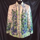 Vtg Vera Neumann Ladybug Rockabilly Shirt Blue Green Floral Panel Polyester M