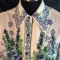 Vtg Vera Neumann Ladybug Rockabilly Shirt Blue Green Floral Panel Polyester M