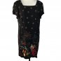 Fun Festive NYE 2000 Fireworks Champage Roses Dancing Black Dress Knee Length 18