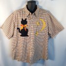 Black Cat Crescent Moon Fall Festival Halloween  Shirt Orange Black XL