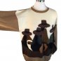 vtg Alpaca Wool Artisan Sweater Brown Color Block Natives 3D Braids Peru L