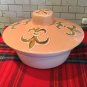Fleur De Lis Peach Gold Ceramic Covered Casserole CA Pottery Mardi Gras 2 cup