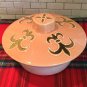 Fleur De Lis Peach Gold Ceramic Covered Casserole CA Pottery Mardi Gras 2 cup
