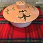 Fleur De Lis Peach Gold Ceramic Covered Casserole CA Pottery Mardi Gras 2 cup