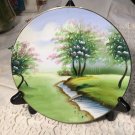 Antique Japanenese Cherry Blossom Tree Landscape Hand Painted Plate Brook Bridge