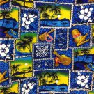 Vtg Surfer Ukulele Shell Tapa Print Mens Aloha Hawaiian Shirt XL Blue Green USA