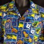 Vtg Surfer Ukulele Shell Tapa Print Mens Aloha Hawaiian Shirt XL Blue Green USA