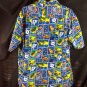 Vtg Surfer Ukulele Shell Tapa Print Mens Aloha Hawaiian Shirt XL Blue Green USA