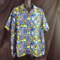 Vtg Surfer Ukulele Shell Tapa Print Mens Aloha Hawaiian Shirt XL Blue Green USA