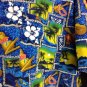 Vtg Surfer Ukulele Shell Tapa Print Mens Aloha Hawaiian Shirt XL Blue Green USA
