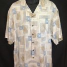Hilo Hattie 100% Plumeria Palm Tree Patchwork Tapa Print Hawaiian Mens L Shirt