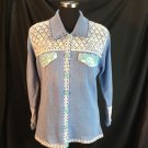 Blue Button Cluster Boho Cardigan Sweater Storybook Knits Topstitch Detail L