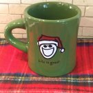 Festive LIFE IS GOOD Santa Hat Smile Christmas Holiday Mug Cup Green Heavy 4”