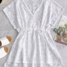 Drawstring Lace Cover-up Dress - White
