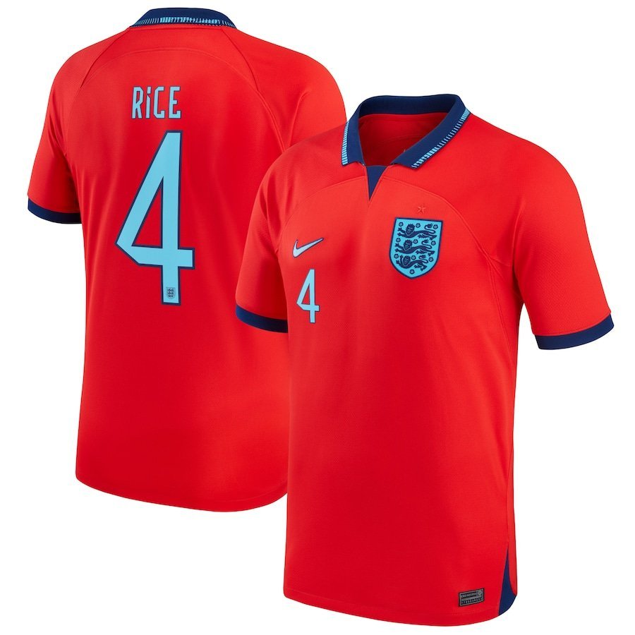 Team Uniform #4 Declan Rice Jerseys England 2023 Away Game Red Fans Shirts