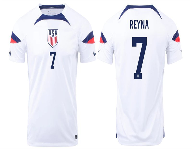 Team Uniform #7 Gio Reyna Jerseys USA 2023 Home White Player Game Fans ...