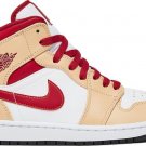 Mens Wmns Air Jordan 1 Mid Light Curry Cardinal Red 554724 201