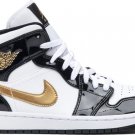 Mens Wmns Air Jordan 1 Mid Patent Black Gold 852542 007