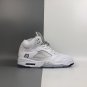 Men & Wmns Air Jordan 5 Retro White Metallic Silver Black