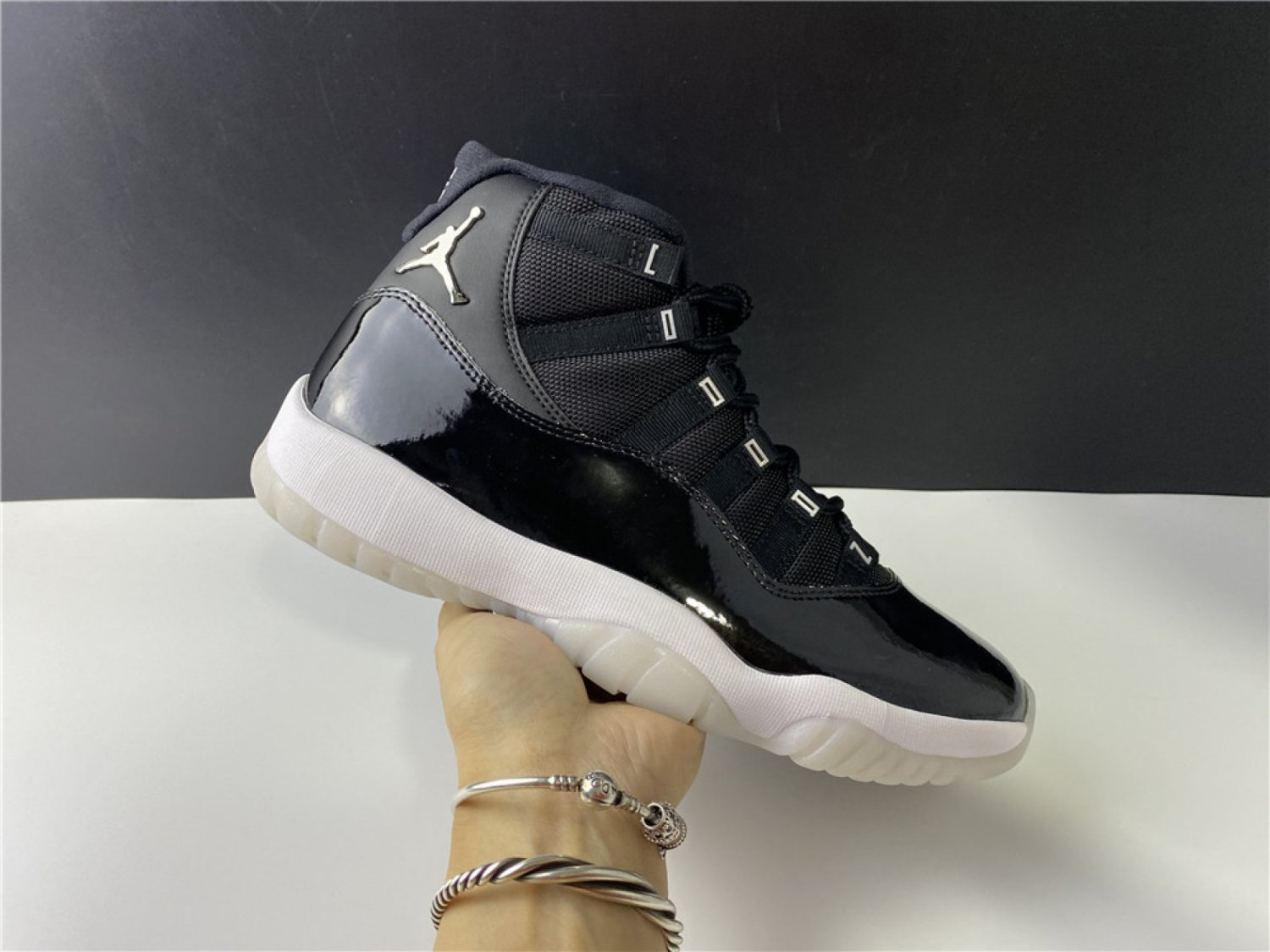Men & Wmns Air Jordan 11 &acirc;��25th Anniversary&acirc;�� BlackClear-White-Metallic Silver