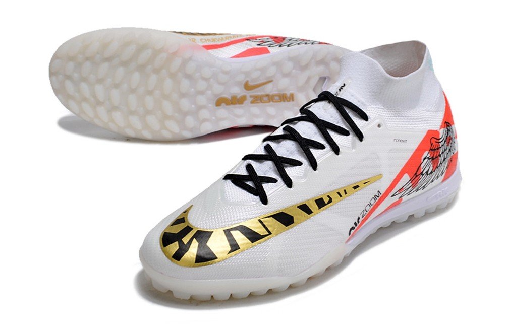 Men's& woman's   Mercurial Superfly 9 Elite Turf Football Boots - WhiteGoldRed