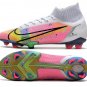 Men's& woman's  Mercurial Superfly 8 Elite FG Dragonfly  -  WhiteMetallic SilverDark Raisin