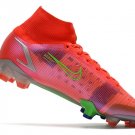 Men's& woman's  Mercurial Superfly 8 Elite FG Spectrum - Bright Crimson  Metallic Silver  Green