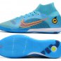 Men's& woman's  Mercurial Superfly 8 Elite Indoor Blueprint Pack - Chlorine Blue Laser Orange Marina
