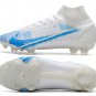 Men's& woman's  Mercurial Superfly Dragonfly 8 Elite FG Soccer Shoes - White  Blue