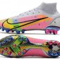 Men's& woman's Mercurial Superfly VIII Dragonfly Elite AG-PRO White Metallic Silver Dark Raisin