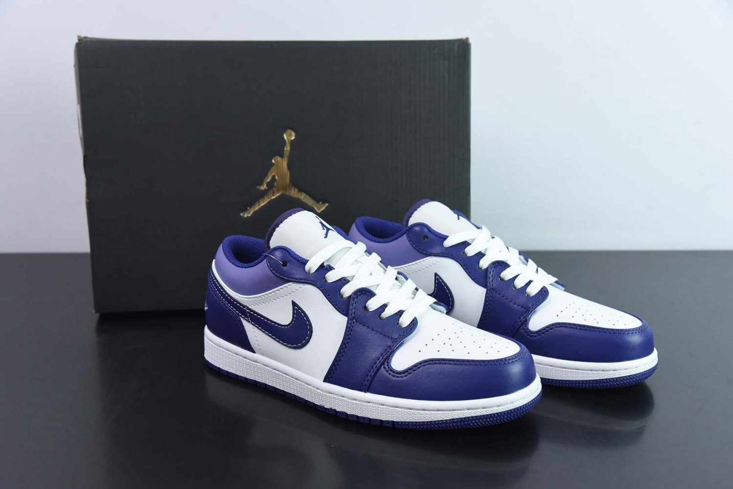 Jordan 1 Low White With Navy Blue & Purple