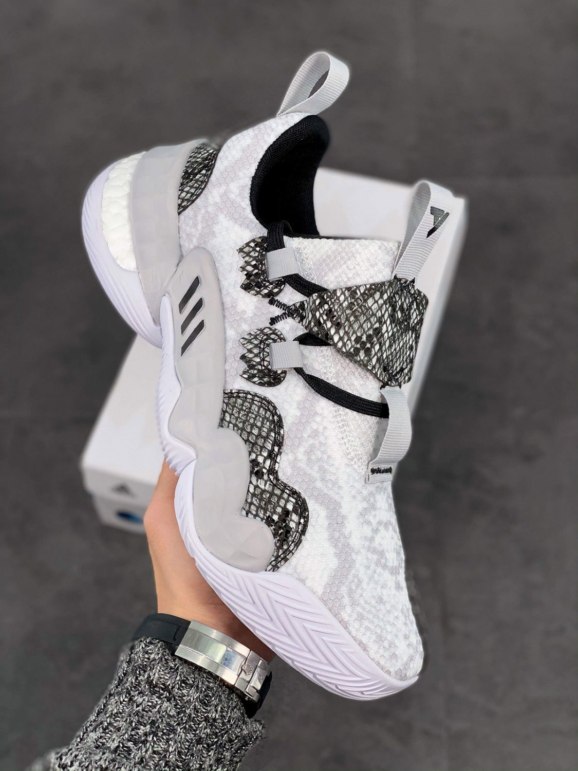 2024  trae young 1 &Atilde;&cent;&Acirc;�&Acirc;�snakeskin&Atilde;&cent;&Acirc;�&Acirc;� light solid grey-white-black