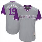 Men's COL #19 Charlie Blackmon 'Chuck Nazty' Jersey Gray Players