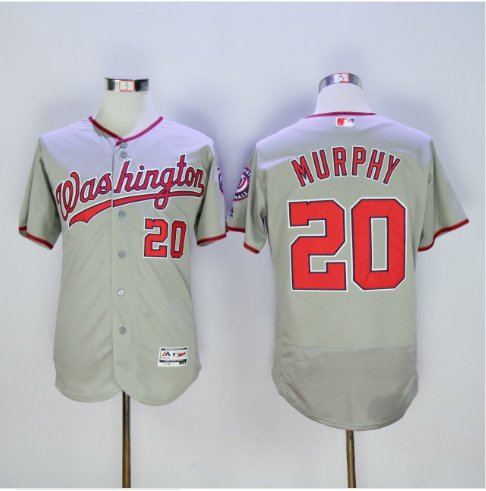 Men's WAS #20 Daniel Murphy Jersey Flexbase Gray Stitched