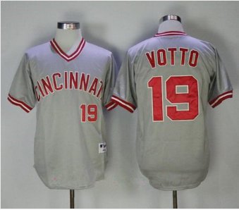 Men's CIN #19 Joey Votto Gray Pullover Cooperstown Jersey