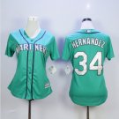 Women SEA 34 Felix Hernandez Player Jersey Green Fan version