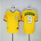 Men's OAK #9 Reggie Jackson Yellow Pullover Throwback Jersey