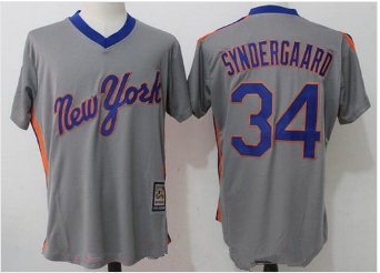 Men's NYM#34 Noah Syndergaard Gray Pullover Cooperstown Jersey