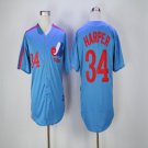 Men's Montreal Expos 34 Bryce Harper Baseball Jersey Blue Retro