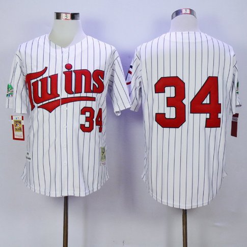 Men's MIN 34 Kirby Puckett White Pinstripe Cool Base Jersey