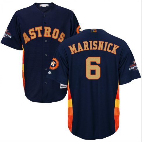 Men's HOU #6 Jake Marisnick Jersey Champions Gold Edition Navy